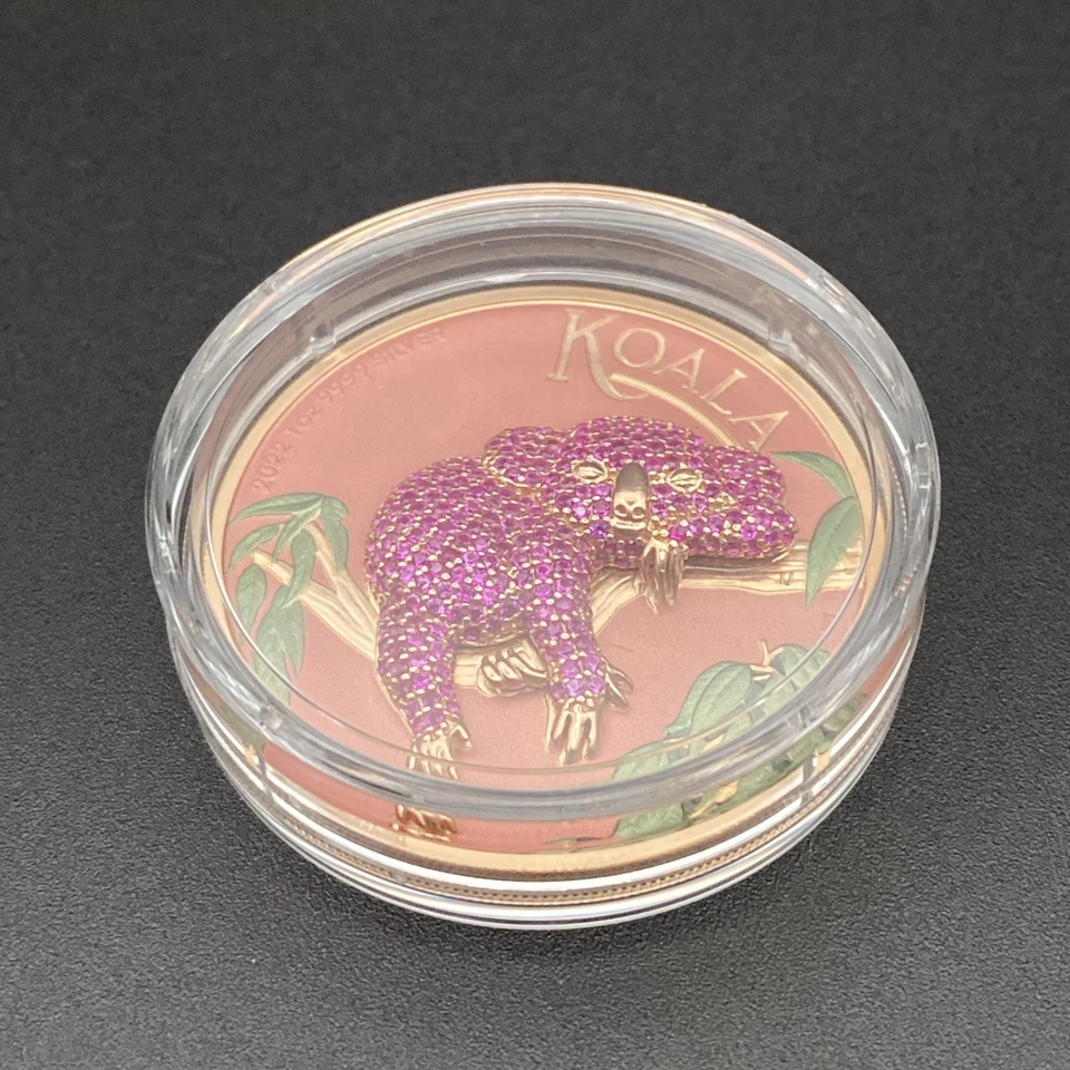 Moneda Koala Rosa Plata 1 Oz - Cristal de Swarovski Joyado - ¡SOLO 100 ACUÑADAS! Foto 2 de 4