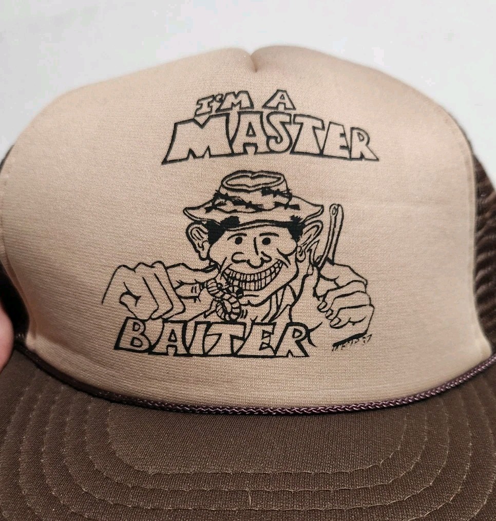 HOLY GRAIL Vtg 1987 Novelty Baseball Cap "I'm A Master Baiter" Fishing Pun