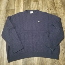 Lacoste Wool Blend Cable Knit Sweater Navy Blue 7 Crewneck Classic Fit