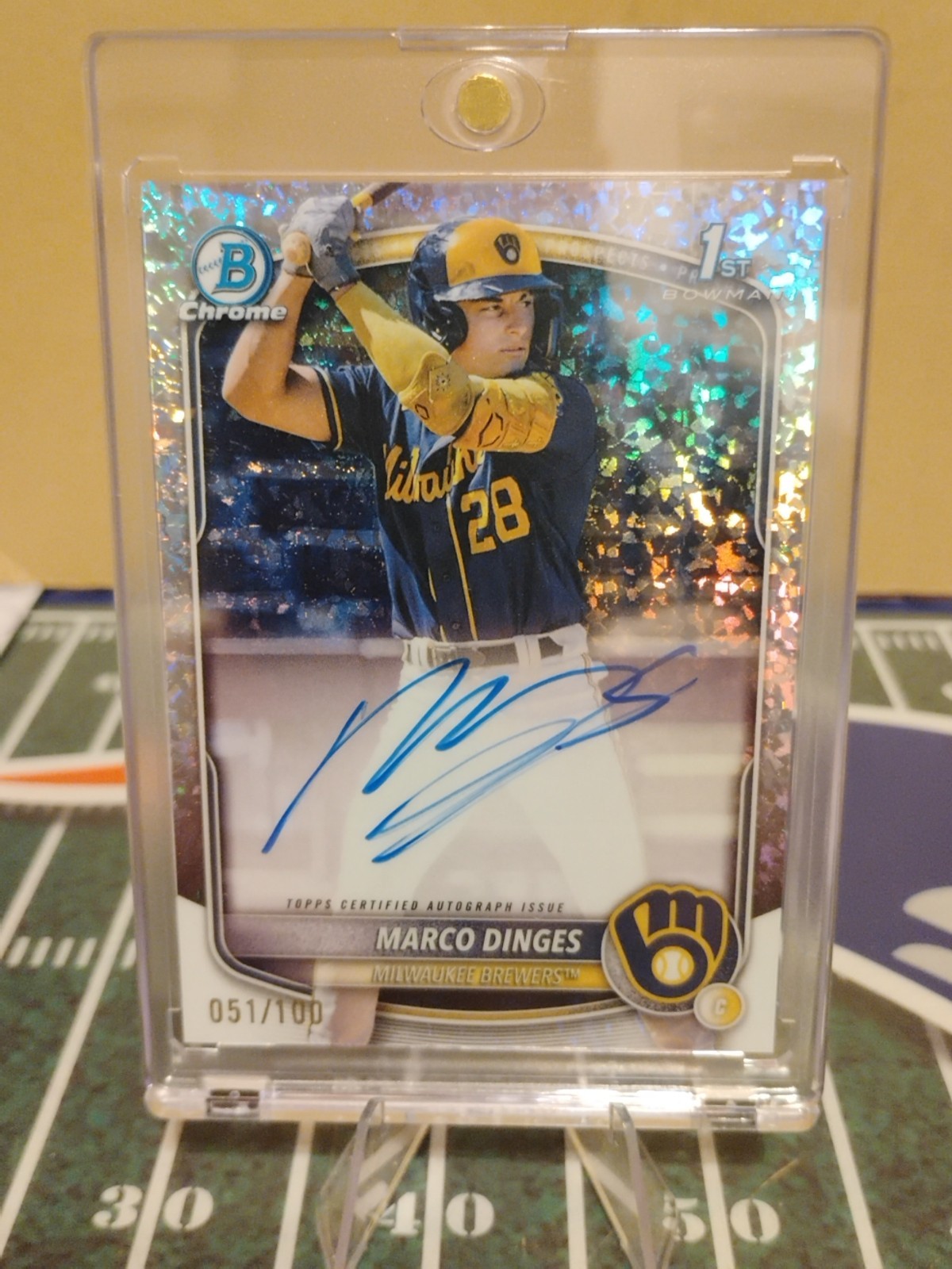 2025 Bowman Chrome Marco Dinges Mini-Diamond Refractor 51/100 1st Auto - BREWERS