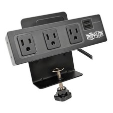 3-Outlet 2-USB Port 510J Surge Protector Power Strip Desk Clamp 10-ft Cord