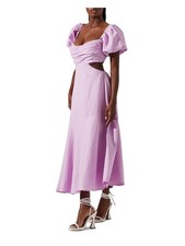 ASTR Womens Purple Elastic Back Lined Pouf Sleeve Midi Party Fit + Flare Dress S