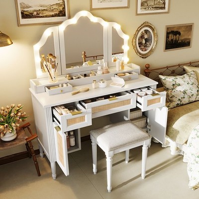 Makeup Vanity Desk with Stool Set,13 Bulbs & 3 Lighting Modes Dressing Table