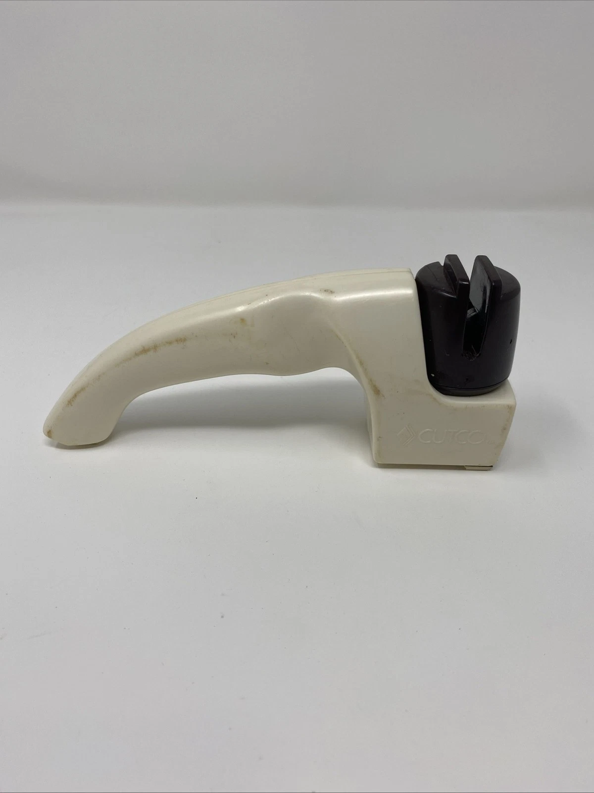 Vintage Cutco Knife Sharpener Hand Held Pull Thru White & Brown Pre Owned