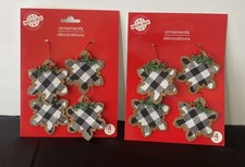 Farmhouse Ornaments Buffalo Check Snowflakes Christmas Tree Lot Of 2 NEW