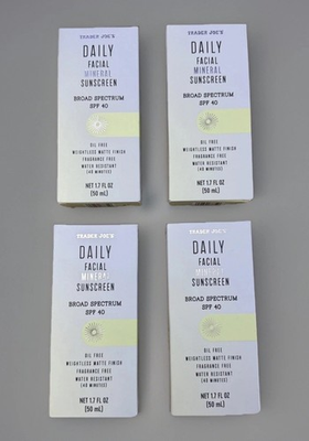 #ad 4x Trader Joes Daily Facial Mineral Sunscreen SPF40 Oil Free Invisible $33.44