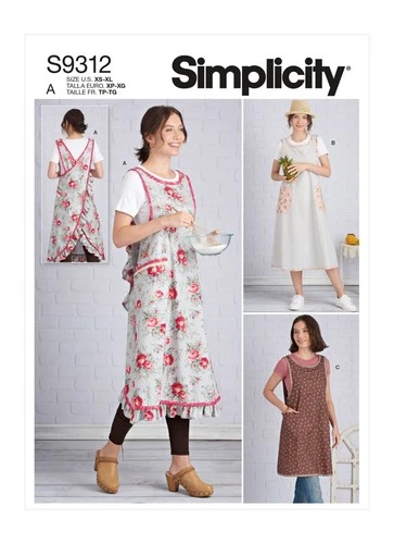 Simplicity 9312 8904 XS-XL EASY Cross Back Apron Smock Ruffle Pockets Pattern