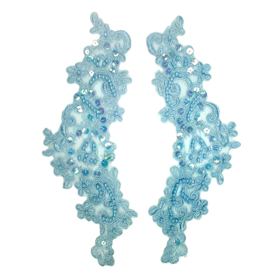 9.5"x3" Hot Pink Green Blue Embroidered Lace Corded Beaded Trim Patch