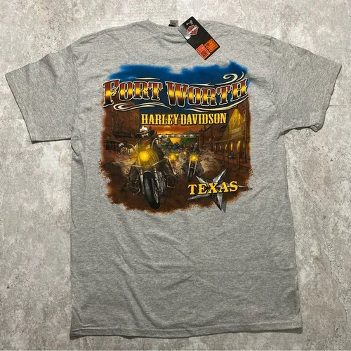 NWT Harley Davidson Fort Worth Texas Graphic Tee Shirt Gray Medium
