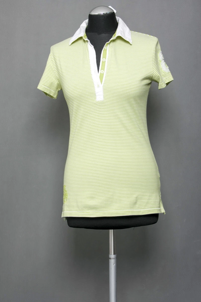 Tommy Hilfiger Ladies Polo Shirt M Green Light Green Striped short