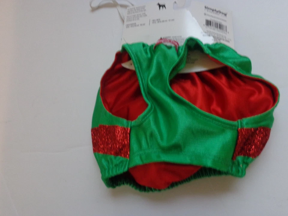 2 PC CHRISTMAS GREEN & RED HOLIDAY ELF PUPPY DOG COSTUME OUTFIT COSTUME - Image 3 of 4