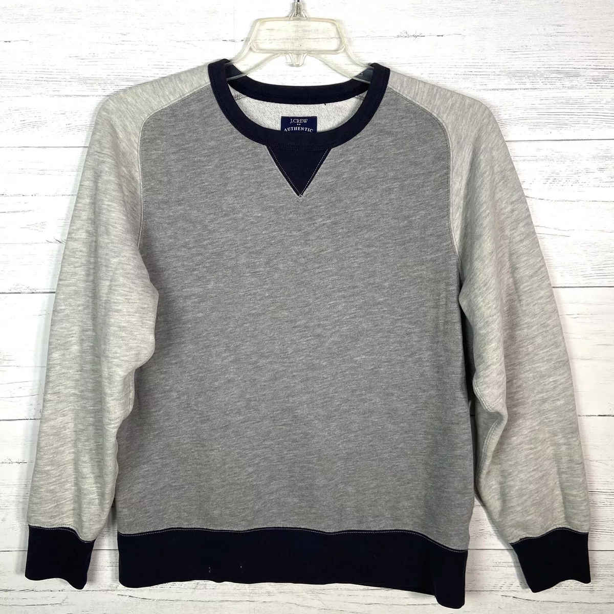 J Crew Authentic Fleece V Stitch Crew Neck Sweatshirt Gray Blue Colorblock Men S