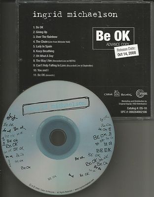 INGRID MICHAELSON Be Ok COMPLETE DIFFERENT BACK ART ADVNCE PROMO DJ CD 2008 MINT
