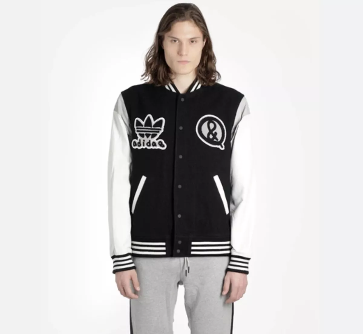 Adidas x United Arrows & Sons Leather Varsity Jacket Black White CZ8078 2XL