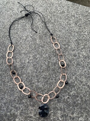Sterling Silver, Textured Links Chain Onyx Necklace Statement Elimar Spanning.