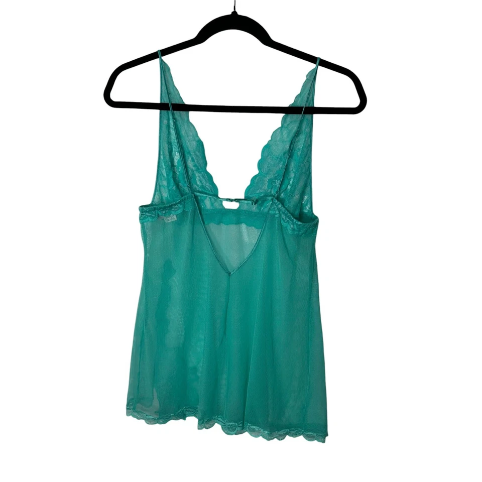 Lingerie vintage Victorias Secret Babydoll M azul-petróleo verde floral renda fada Y2K - Imagem 2 de 4