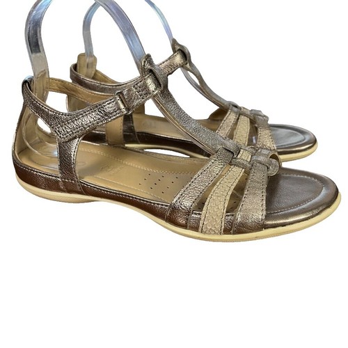 Women's ECCO Flash T-Strap Sandal Mink/Gold/Hammered Bronze EU 35