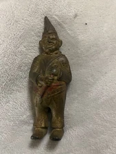Antique C. 1908 A.C. Williams Cast Iron Clown Still Bank Circus Red Details