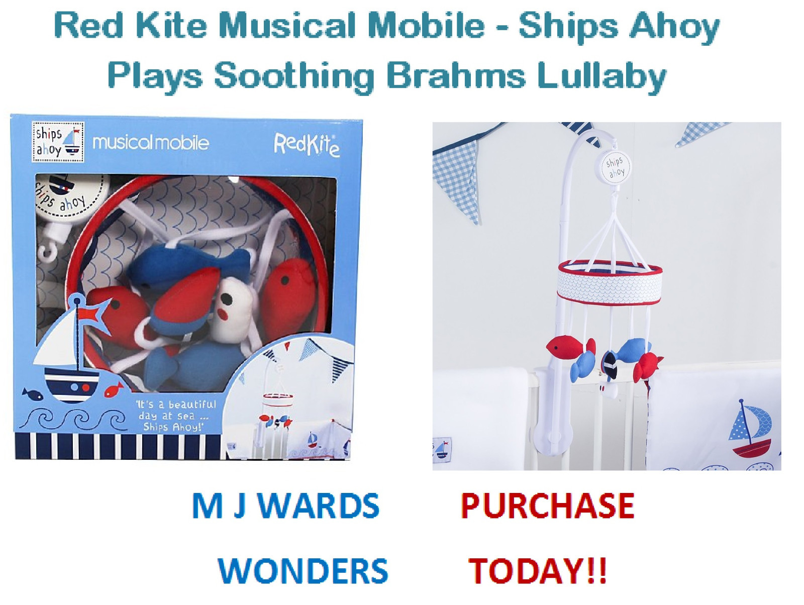 Red Kite Musical Mobile - Ships Ahoy - Plays Soothing Brahms Lullaby