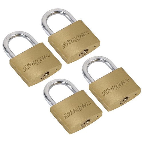 Siegen Padlock 4pk with Brass Cylinder 40mm Keyed Alike Brass Body Sealey - Picture 5 of 11