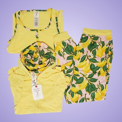 Munki Munki Lounge Set Joggers, Tank, Hoodie Medium Lemons Yellow Jersey Knit 