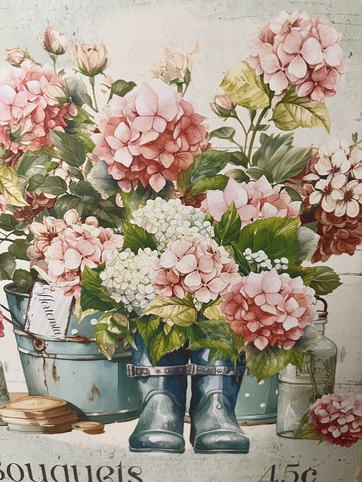 Pink Hydrangeas, Cottage,  Rainboots, Shabby Chic HANDCRAFTED Plaque / Sign