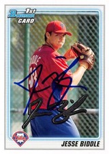 Jesse Biddle autographed Baseball Card (Phillies) 2010 Bowman 1st Rookie #BDPP6