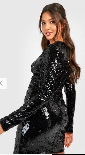 Ladies Black Sequin Stretch Bodycon Dress Size 8 - Picture 3 of 9