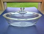 Vintage Jeanette GLASBAKE 224 Oval Handled Casserole Dish & Lid Depression Glass