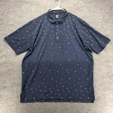 FootJoy Polo Shirt Mens 2XL Blue Golf Print Performance Stretch Short Sleeve
