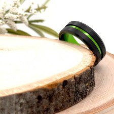 Green Interior & Black Dual Stripe Modern Band 8mm Tungsten Carbide Wedding Ring