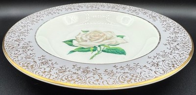 VINTAGE ESTATE STRADFORD CHANTILLY GRAY GOLD WHITE ROSE EUROPEAN SOUP PLATE