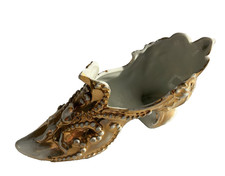 Victorian Ladies Boot Shoe Porcelain White Gilded Gold Floral