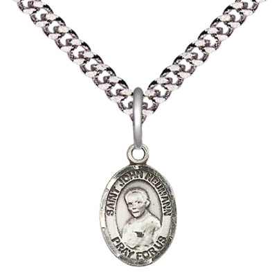 Small Pewter Saint John Neumann Medal Pendant 24'' Endless Chain Necklace w/ Box