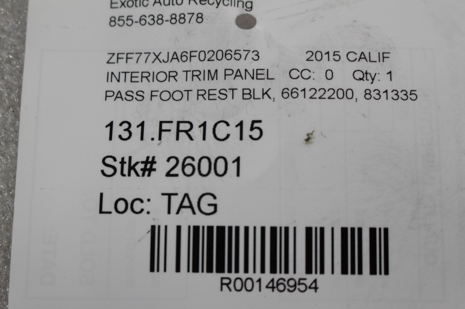 Ferrari California T, FF, Passenger Footrest, Used, P/N 831335