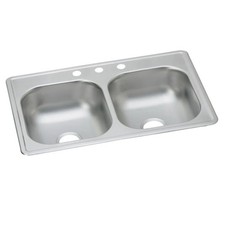 Elkay DSE233193 SS 33" x 19" x 8" Double Bowl 3-Hole Equal Drop-In Sink