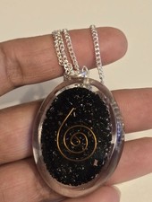 Natural Black Tourmaline Organ Oval Pendant with Silver Chain Necklace Gift UK