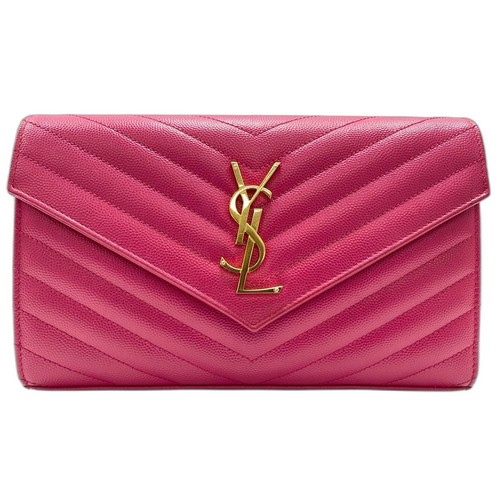 Authentic YVES SAINT LAURENT Cassandra Shoulder Bag leather pink  WS33096