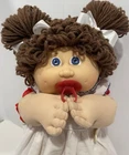 1985 Cabbage Patch Kids 16”Girl Doll w Pacifier HM#4 Brown Hair, Blue Eyes,Dress