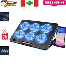 Metal Laptop Cooling Pad with 6 Fans, 2 USB Ports  Phone Holder for Gamers