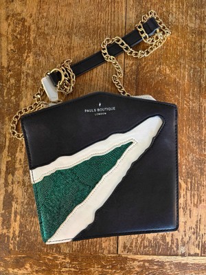 Pauls Boutique London Evening Bag Green Black White Gold Chain
