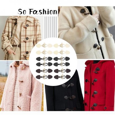 4 Paar Horn Knebelknopf Dufflecoat Jacke Verschluss Knebel mit Leder Patch