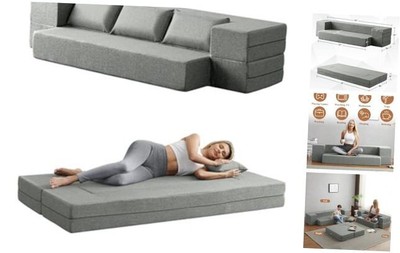  Convertible Folding Sofa - Modern Linen Fabric Coffee Table, Foldable Floor & 