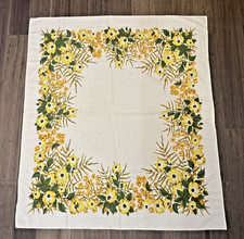 Vintage Yellow flowers Floral Tablecloth Whit...
