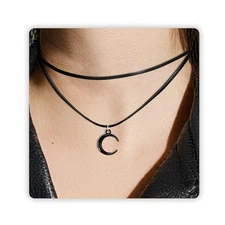 Gothic Witch Costume Accessories, Crescent Moon Necklace Choker as... 