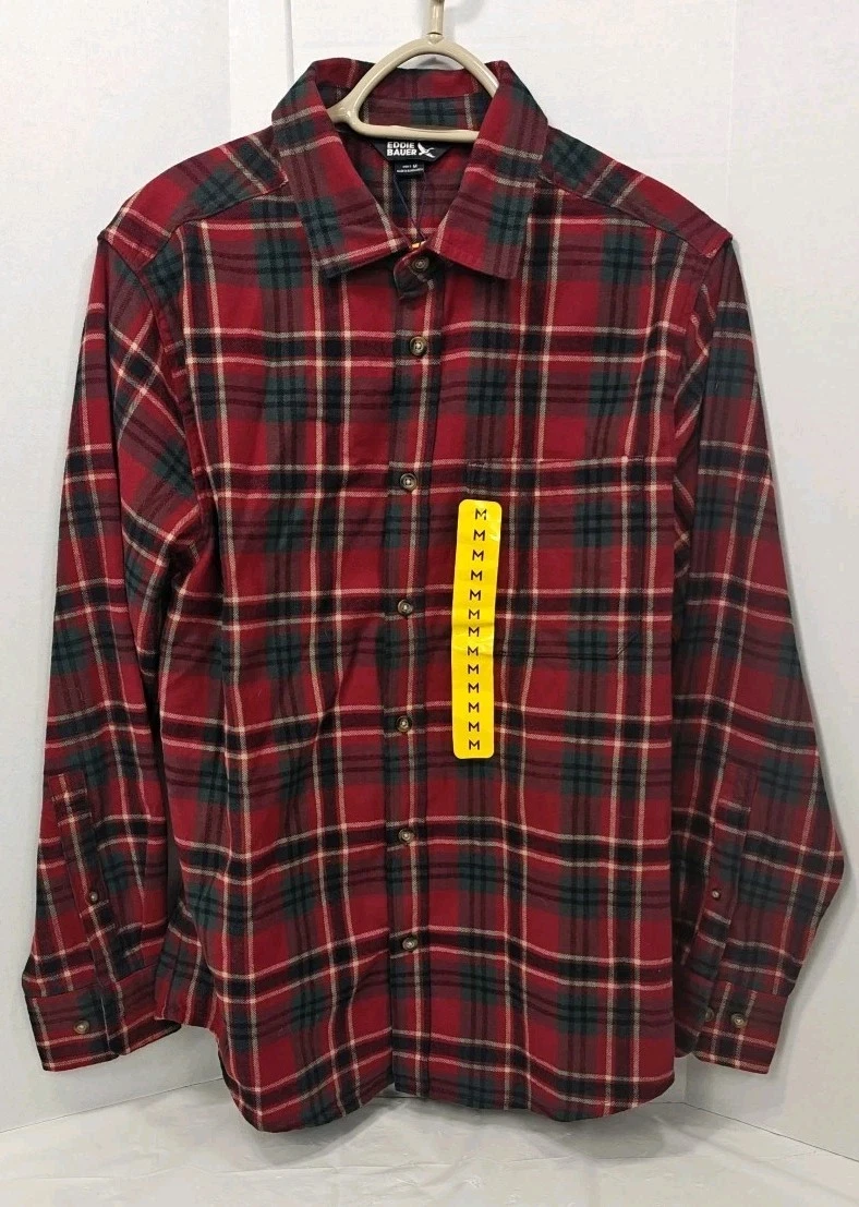 Eddie Bauer Flannel Shirt Men's Size Medium Red Plaid Long Sleeve Button Up