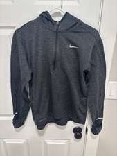Nike Mens Medium Black Dri-FIT Half Zip Pullover Waffle With Hood Running