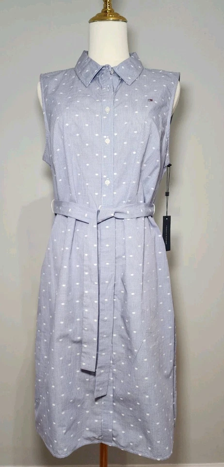 Tommy Hilfiger Mujer Camisa Vestido Sin Mangas Azul Holandés 100% ALGODÓN Talla 10 Foto 3 de 4
