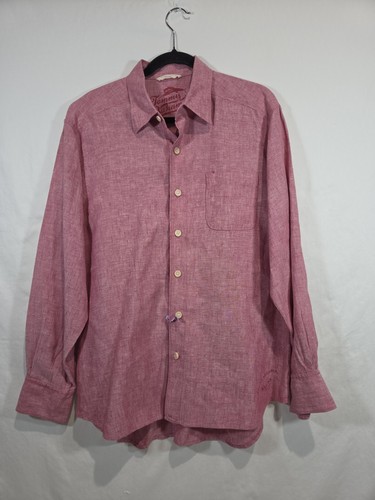 Tommy Bahama 100% Linen Mens Button Up Long Sleeve Red Medium Beach Island Relax
