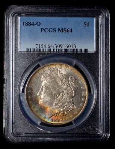 PCGS MS64 1884-O Morgan Dollar - rainbow toning!